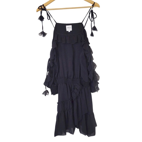 MISA Los Angeles  Black Chiffon Ruffle Off the Shoulder Mini Dress - Picture 8 of 12